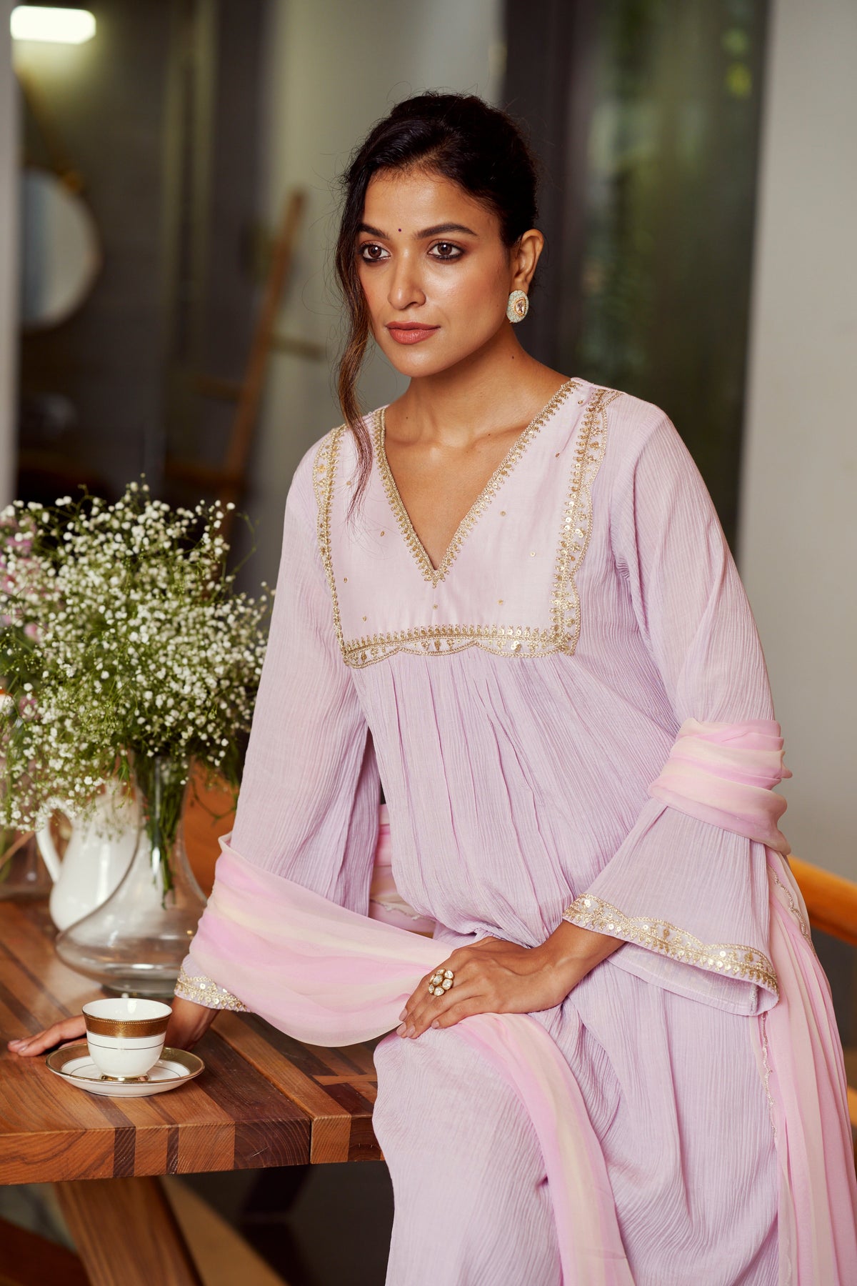Lilac Malai Chanderi Dupatta Set