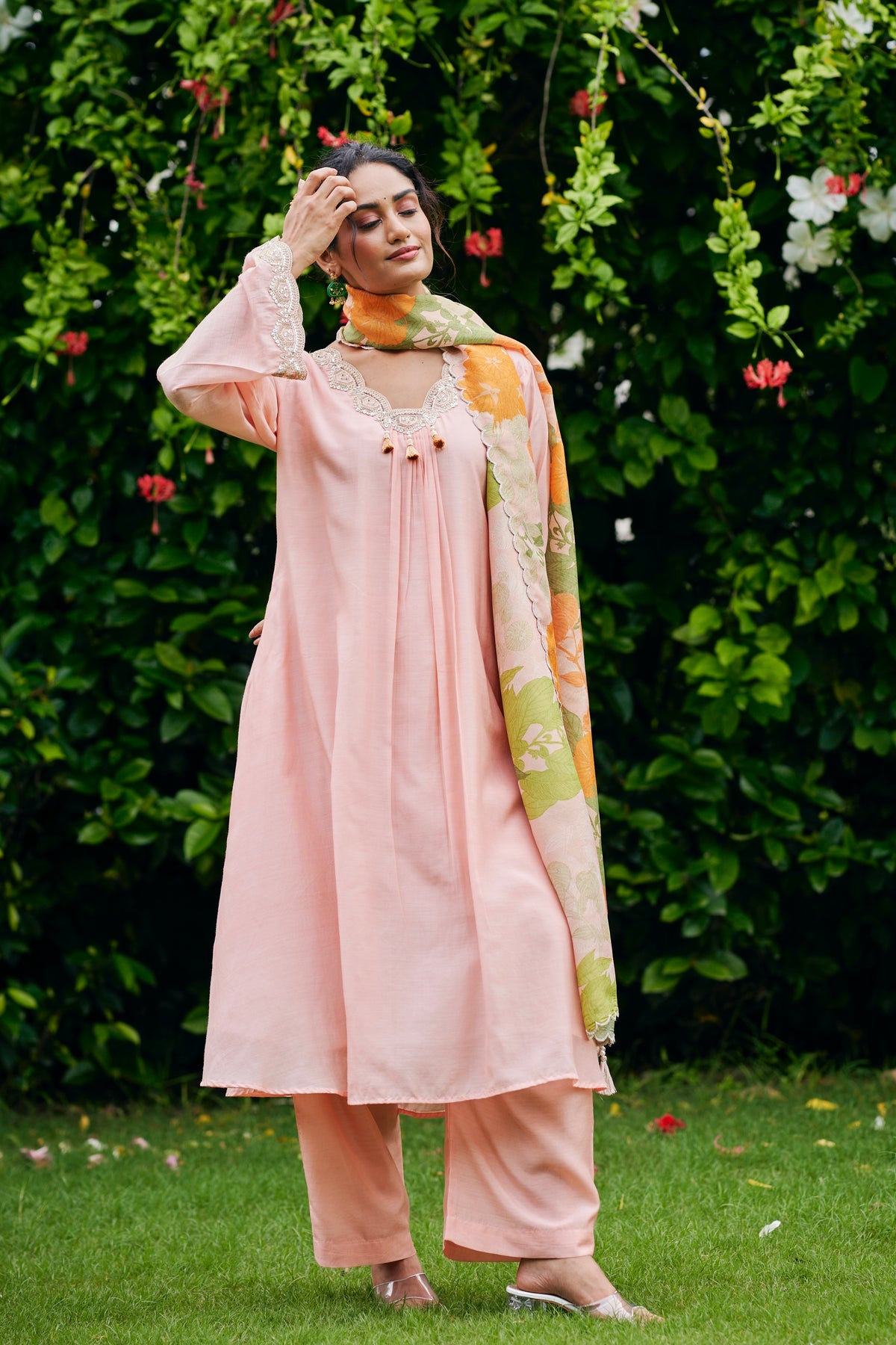 Peach Blossom Shimmer Suit Set