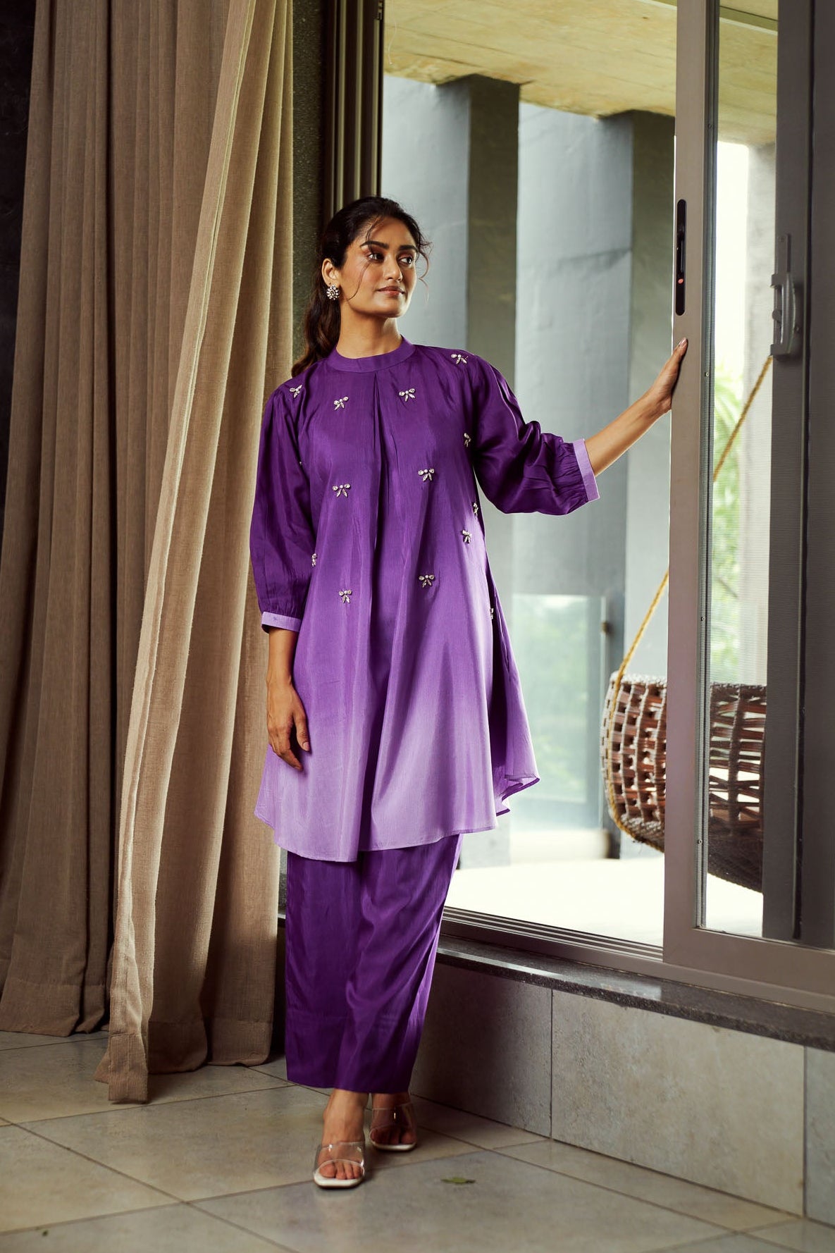 Purple Ombre Stone Work Co-ord Set