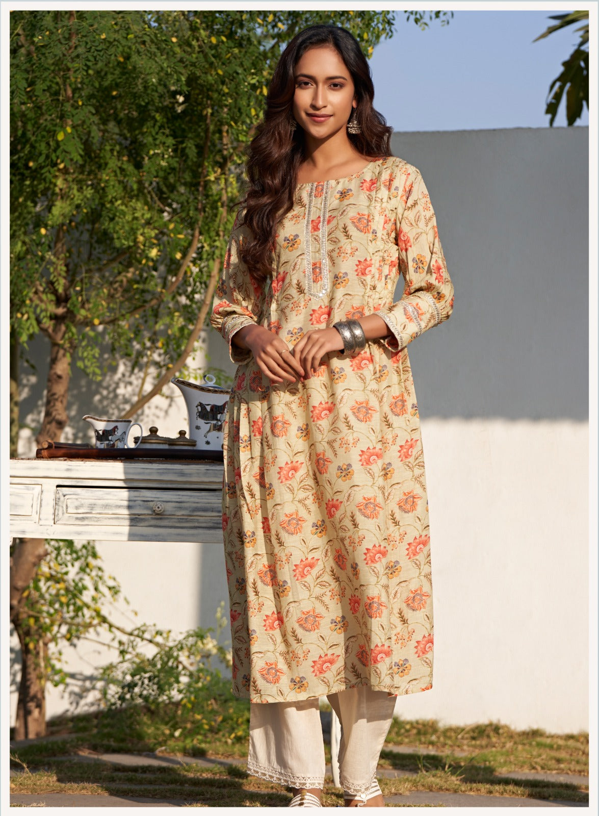 Pure Rap Linen Embroidered Kurti with Palazzo