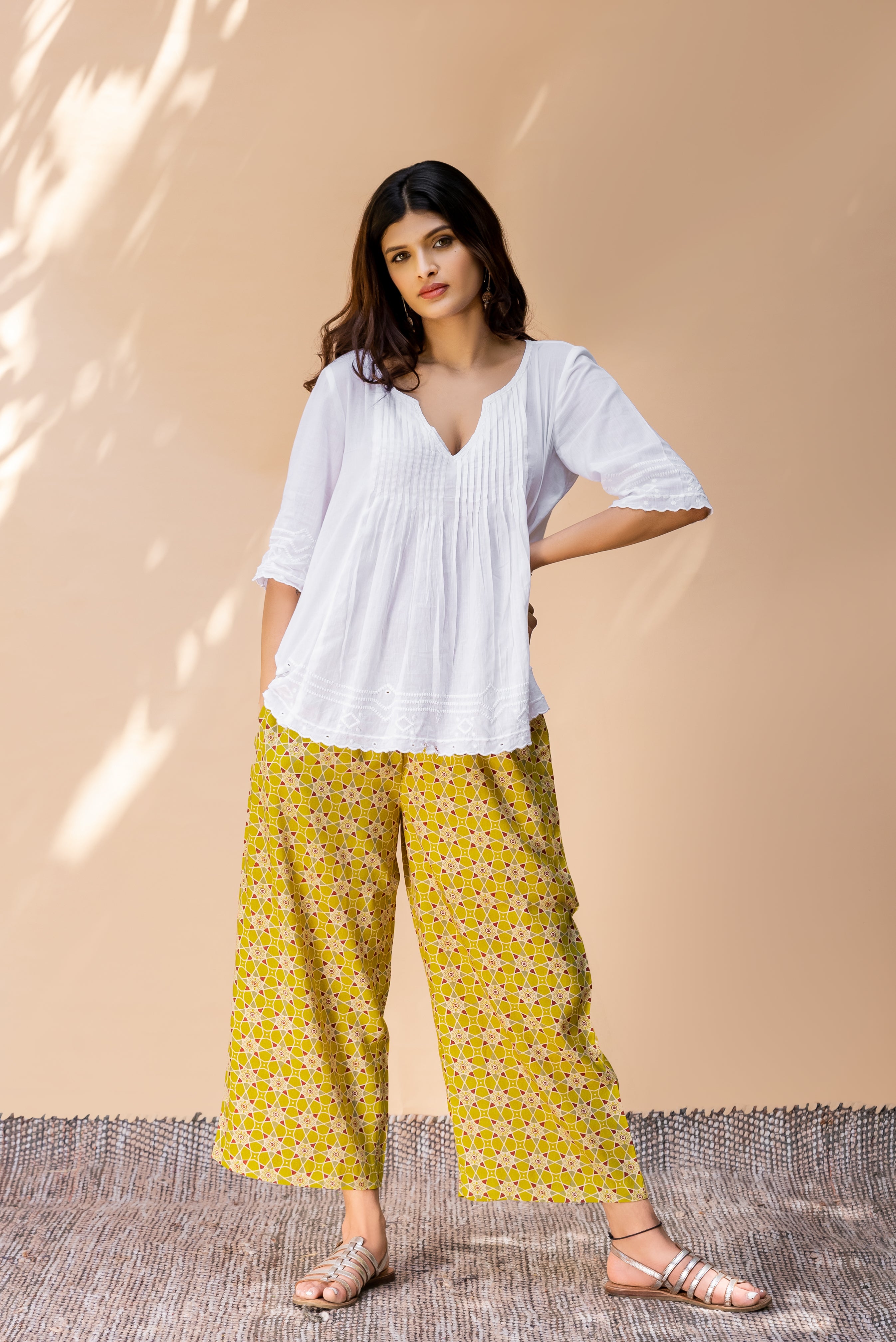 Buy JUBILATE Women's Rayon Loose Fit Flared Wide Leg Palazzo Pants Soft  Plain/Solid Design with Drawstring Elastic - Yellow Online at Best Prices  in India - JioMart.