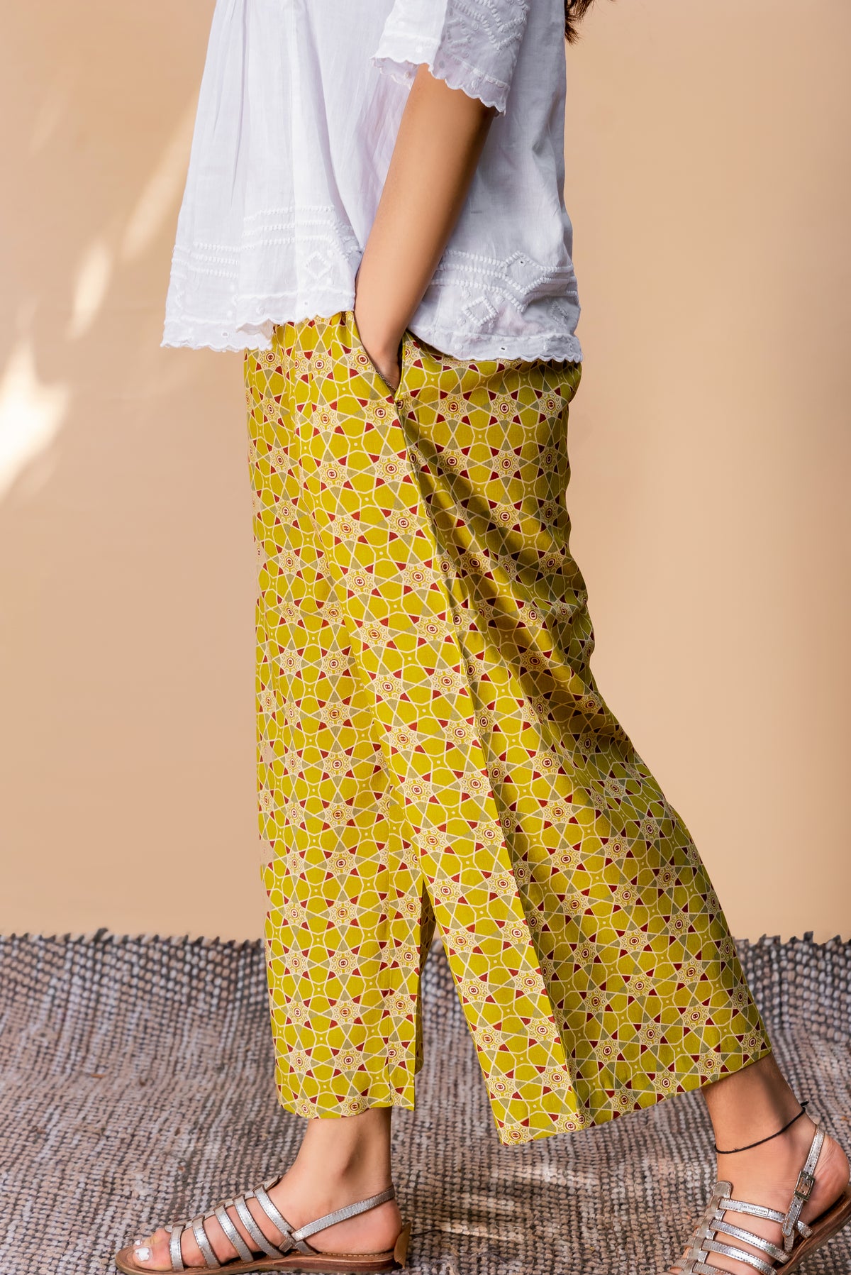 Mustard Geometric Printed Liva Palazzo
