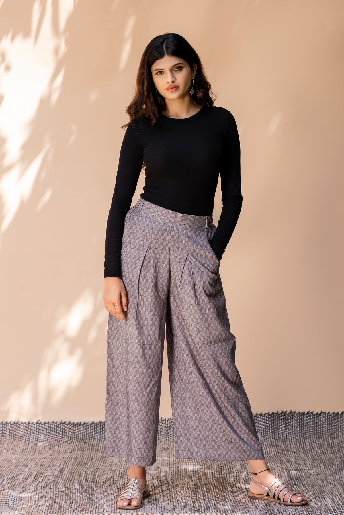 Grey Geomatric Printed Liva Palazzo
