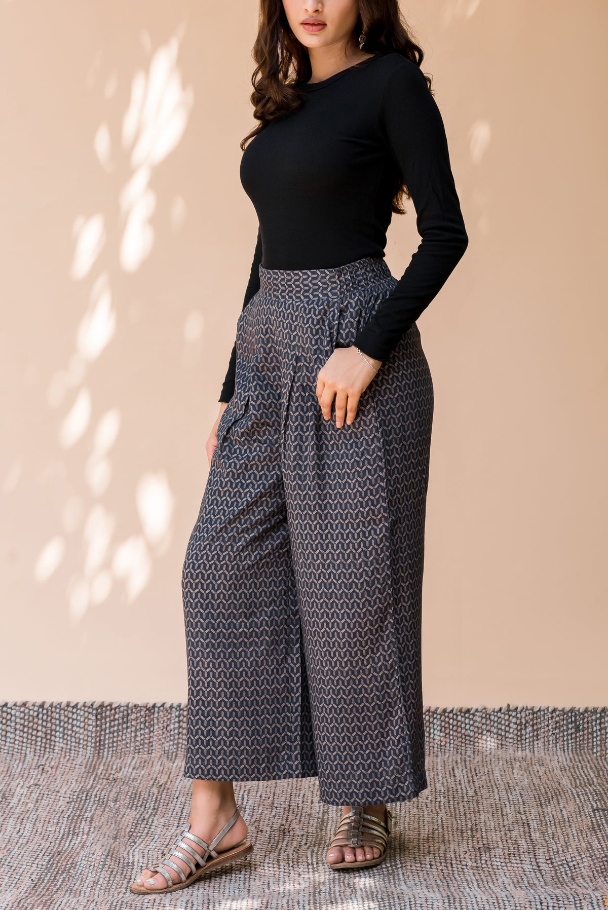 Blue Geometric Printed Liva Palazzo