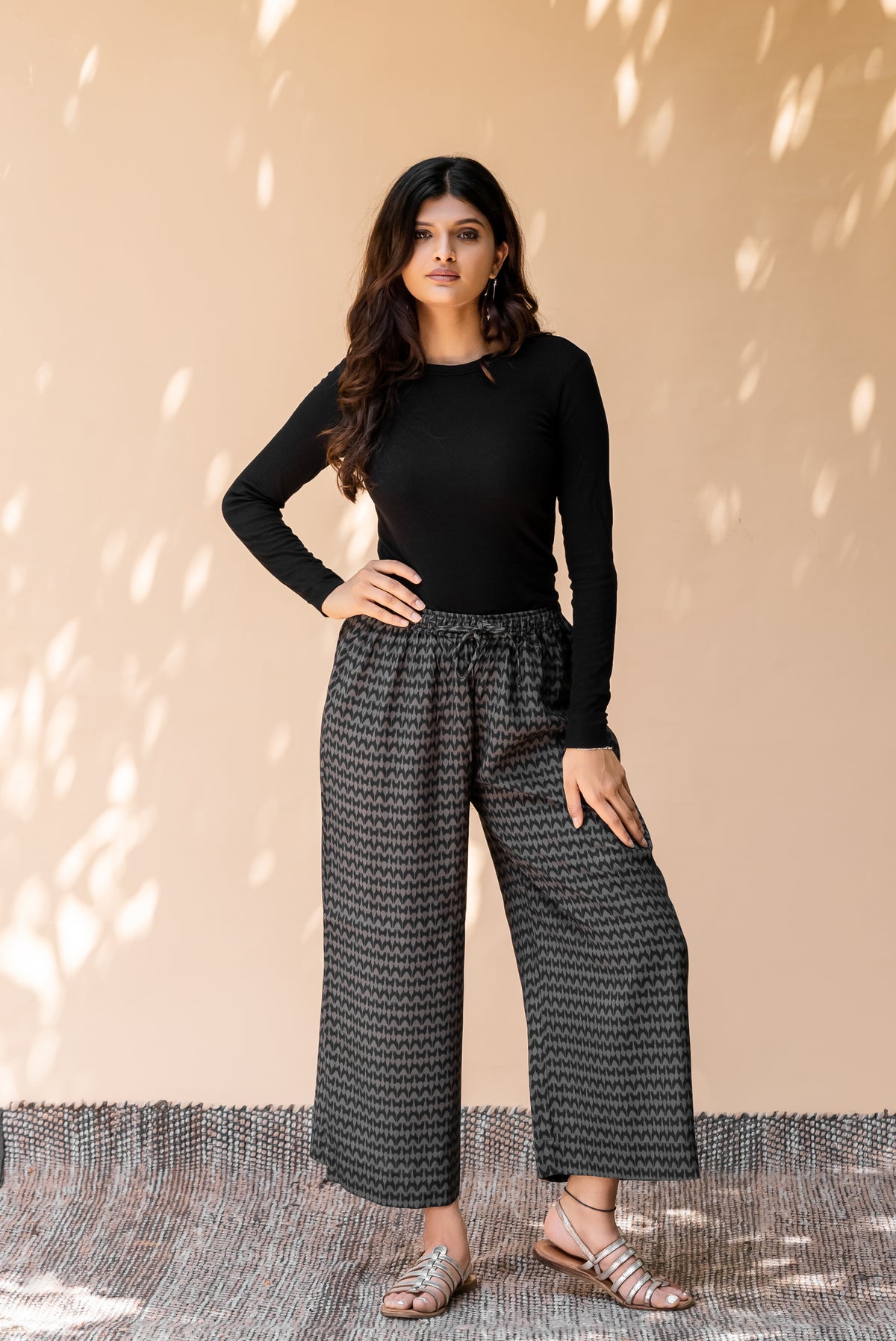 Black Geometric Printed Liva Palazzo