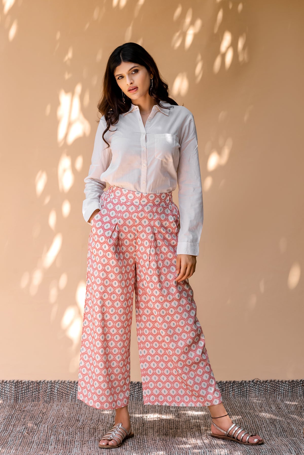 Peach Geometric Printed Liva Palazzo